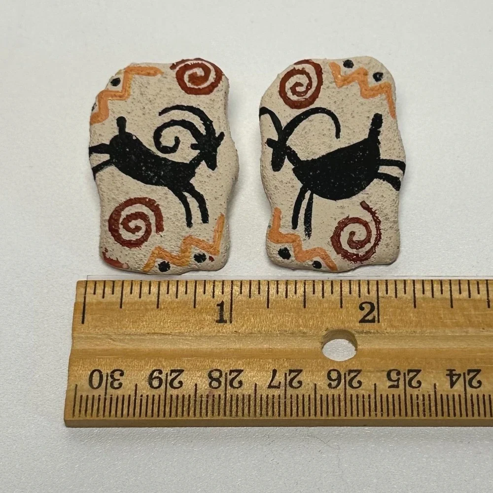 Handmade Clay Earrings Southwest Tribal‎ Animal Deer Boho Stud